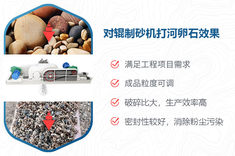 对辊制砂机打河卵石效果